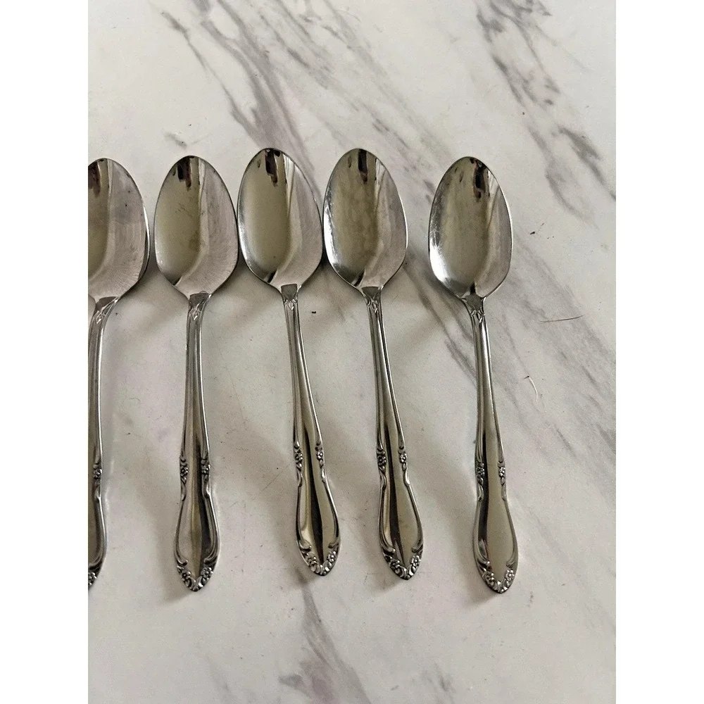 Vintage Oneida Stainless Steel Chateau Flatware Teaspoons Floral Set of 8 BxA